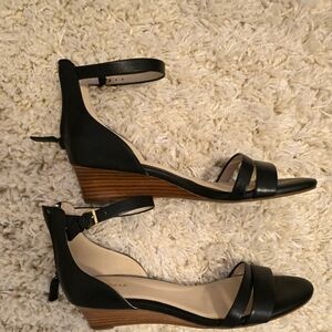 Cole Haan black leather sandals with wooden heels. Excellent condition. Size 8